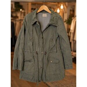 LOFT Utility Jacket Medium Olive Linen Blend Anorak Coastal Casual Layering